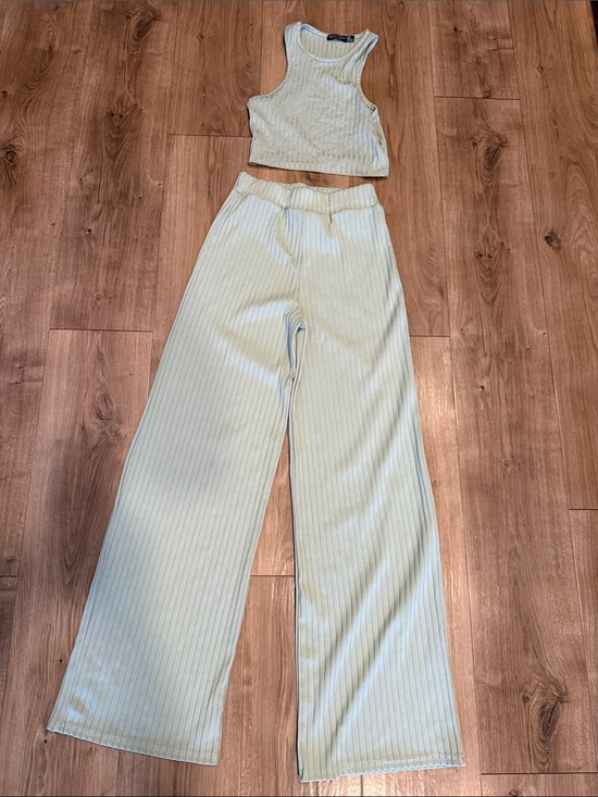 Nasty Gal Pants - Ribbed Wide-Leg Pants and Top set in Light Sage